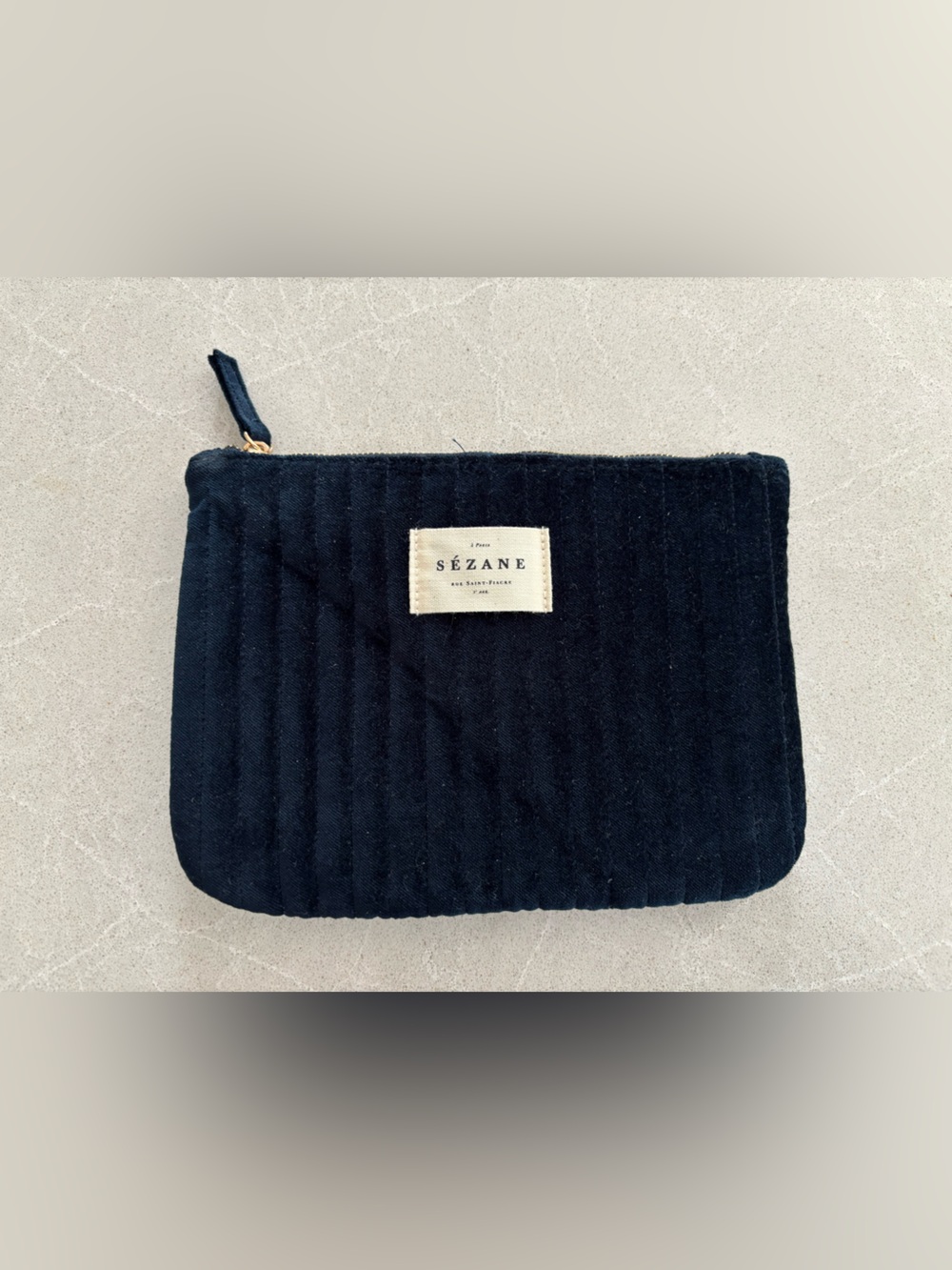 Sézane Quilted Velvet Pouch Cotton Makeup Bag Pochette Clutch Parisian Luxury